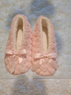 New Plush Pink Bow Slipper Ballet Flats